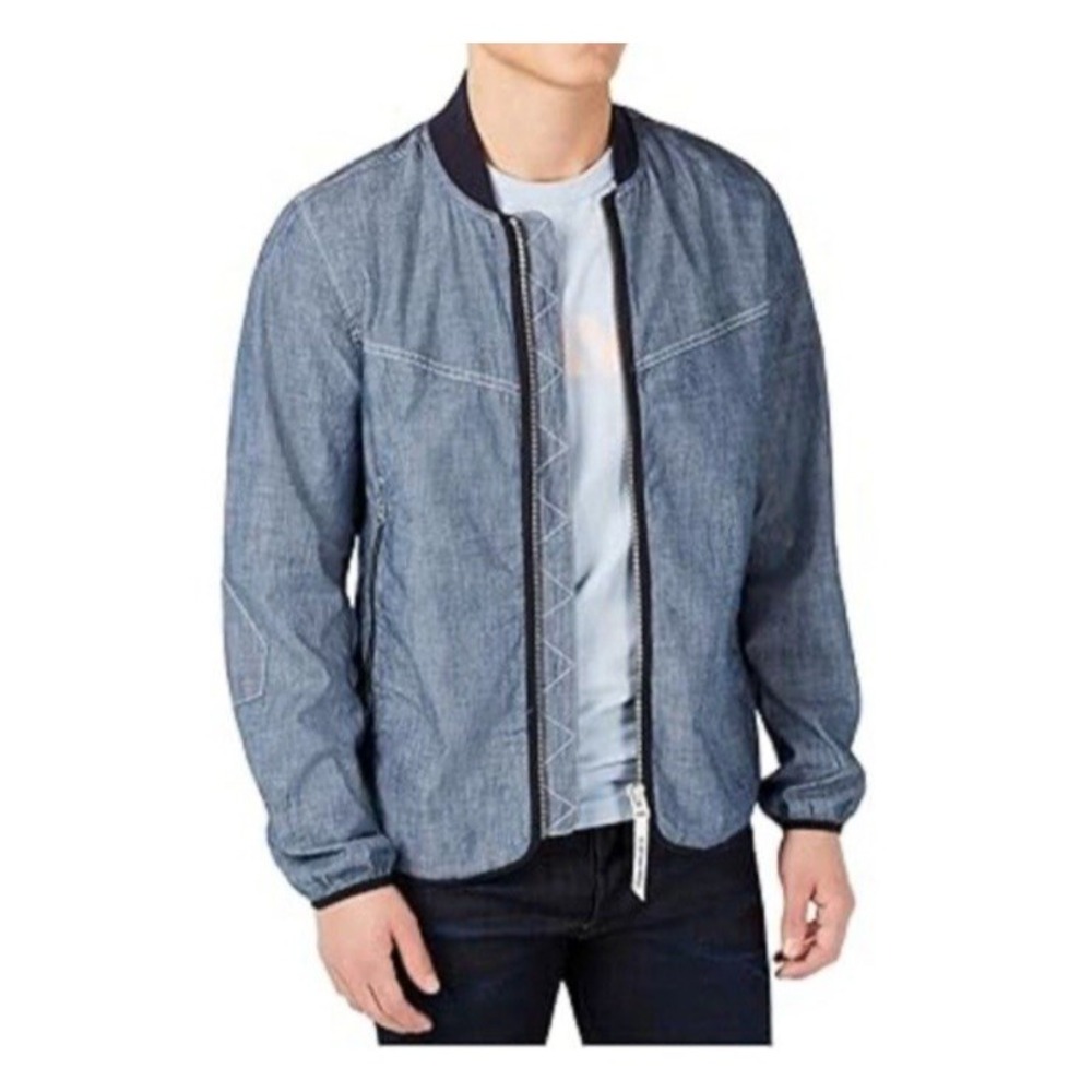 G Star Raw‎ Setscale Overshirt Jacket Mens L Blue Full Zip Chambray Bomber